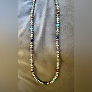 Chaps (By Ralph Lauren) Turquoise, Blue and Silver Toned Beaded Necklace